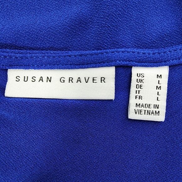 Susan Graver Womens Tank Top Medium Blue Liquid Knit Asymmetric Hem Sleeveless - Picture 6 of 8